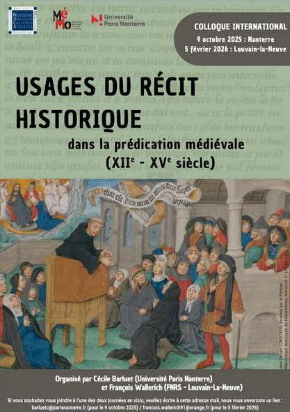 « Usages du récit historique dans la prédication médiévale (XIIe-XVe siècle) » à l'Université Paris Nanterre le 9 octobre 2025 et à l'UCL, Louvain-la-Neuve le 5 février 2026