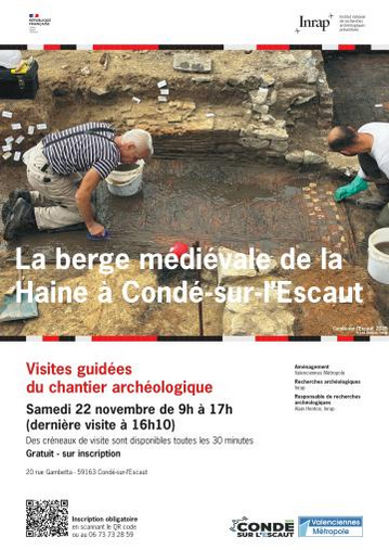 Visite du chantier de fouilles archéologiques de Condé-sur-l'Escaut. Sur la berge médiévale de la Haine à Condé-sur-l'Escaut (Hauts-de-France) à partir du 22 novembre 2025