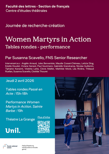 Journée de recherche-création «&nbsp;Women Martyrs in Action. Recréer et rejouer les héroïnes médiévales aujourd’hui » à Lausanne le Jeudi 2 avril 2026