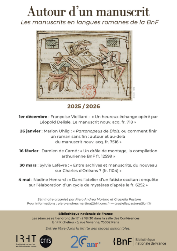 « Autour d’un manuscrit. Les manuscrits en langues romanes de la Bnf »